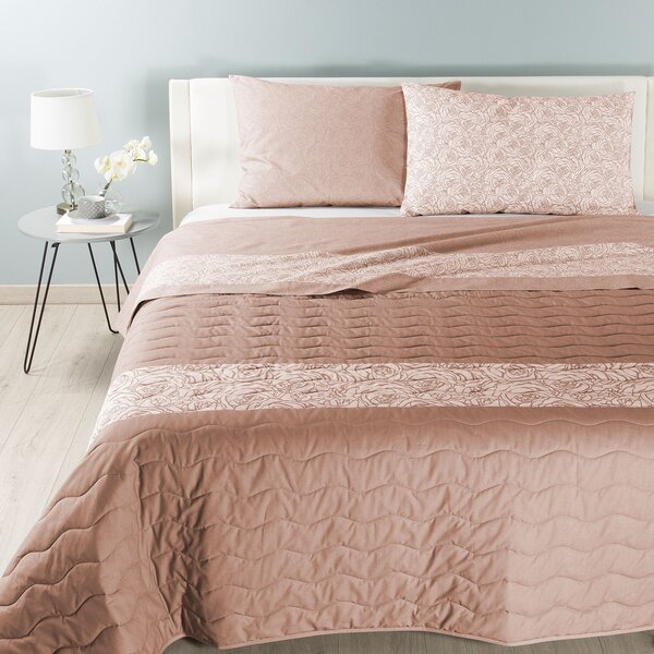 Copriletto Trapuntato In Cotone Sweet Roses Singolo Caleffi Geometrico Tortora Caleffi