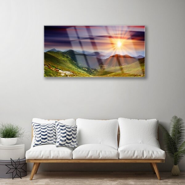 Quadro di vetro Montagne Tramonto Paesaggio 100x50 cm 2 appendini