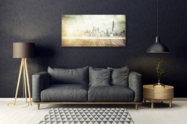 Quadro su vetro Città di New York Grattacieli 100x50 cm 2 appendini
