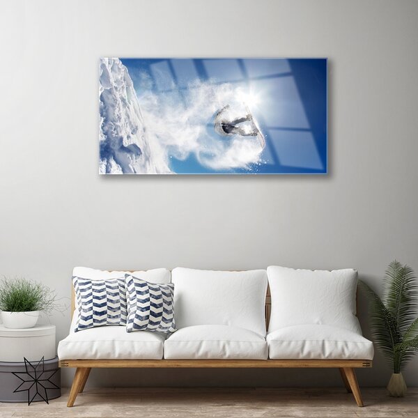 Quadro vetro Snowboard Sport Neve Inverno 100x50 cm 2 appendini