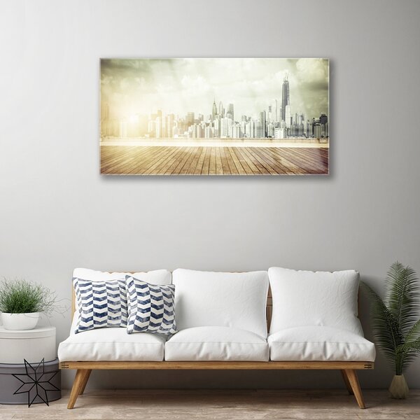 Quadro su vetro Città di New York Grattacieli 100x50 cm 2 appendini