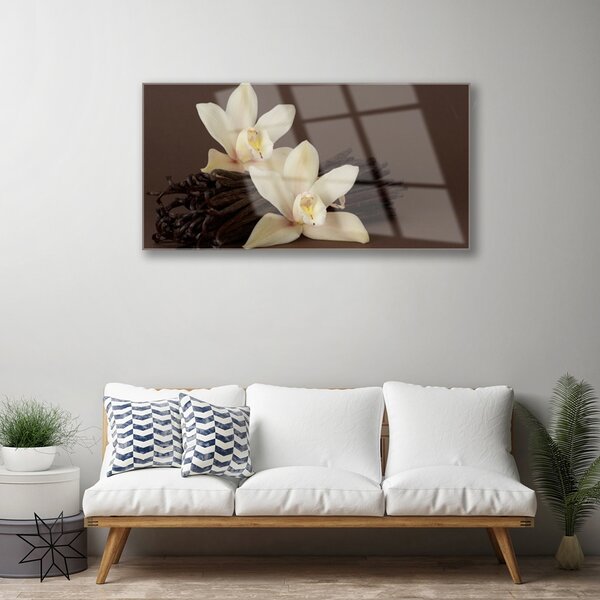 Quadro su vetro Fiori di vaniglia per la cucina 100x50 cm 2 appendini