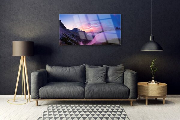 Quadro in vetro Alba delle montagne nebbiose 100x50 cm 2 appendini