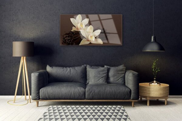 Quadro su vetro Fiori di vaniglia per la cucina 100x50 cm 2 appendini