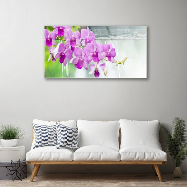Quadro in vetro Orchidee gocce di natura 100x50 cm 2 appendini
