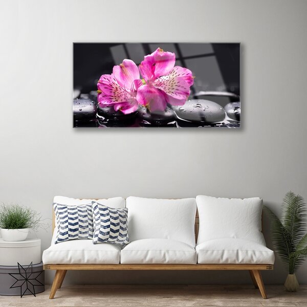 Quadro in vetro Fiori pietre Zen Spa 100x50 cm 2 appendini