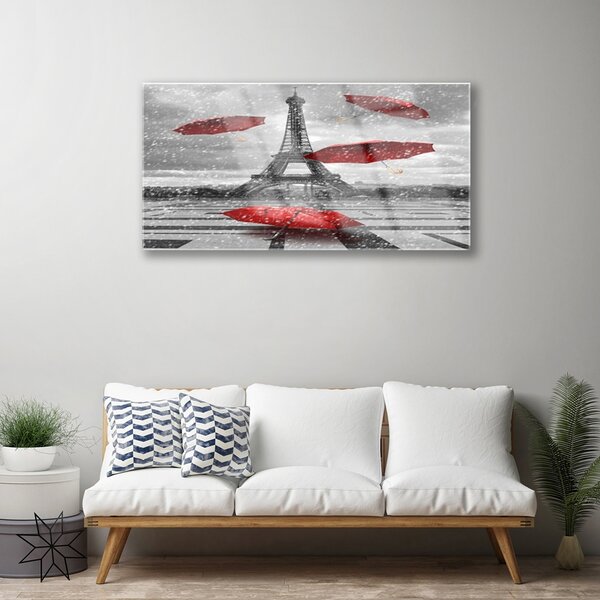 Quadro di vetro Ombrello Torre Eiffel Parigi 100x50 cm 2 appendini