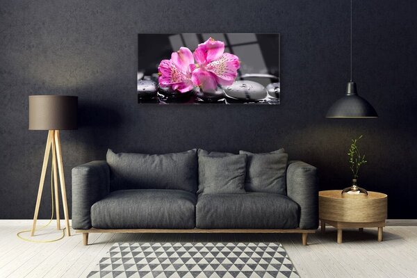 Quadro in vetro Fiori pietre Zen Spa 100x50 cm 2 appendini