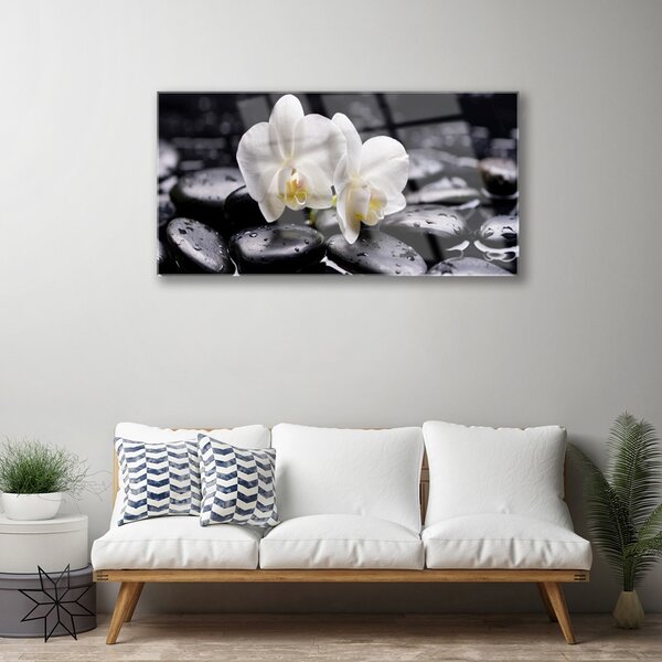 Quadro vetro Spa Zen White Orchid 100x50 cm 2 appendini