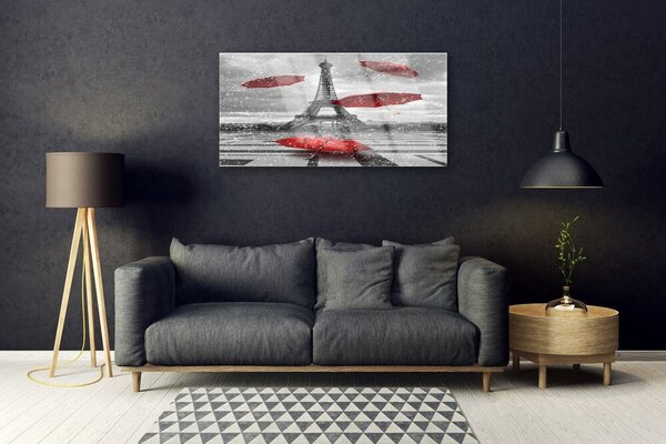 Quadro di vetro Ombrello Torre Eiffel Parigi 100x50 cm 2 appendini