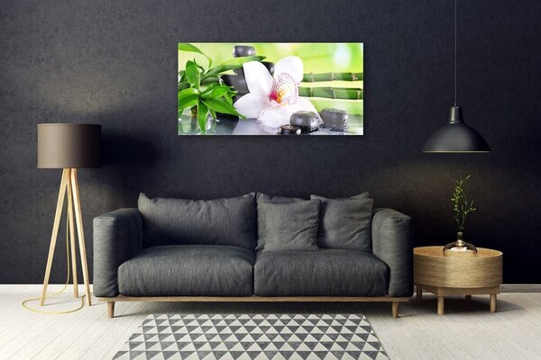 Quadro in vetro Foglie di bambù orchidea 100x50 cm 2 appendini