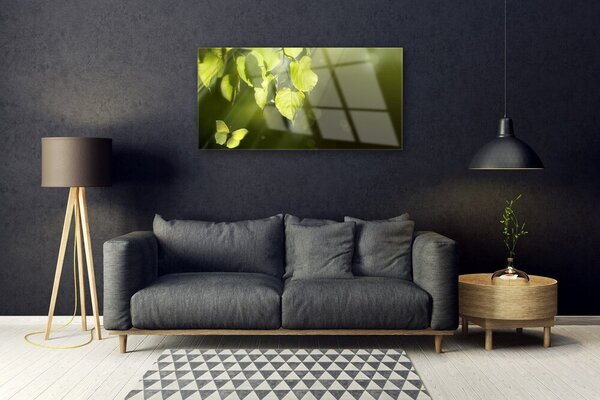 Quadro in vetro Foglie Raggi di sole 100x50 cm 2 appendini