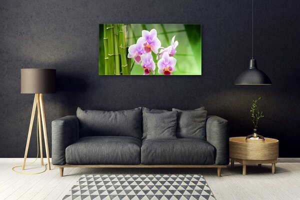 Quadro in vetro Orchidea di bambù Fiori Zen 100x50 cm 2 appendini