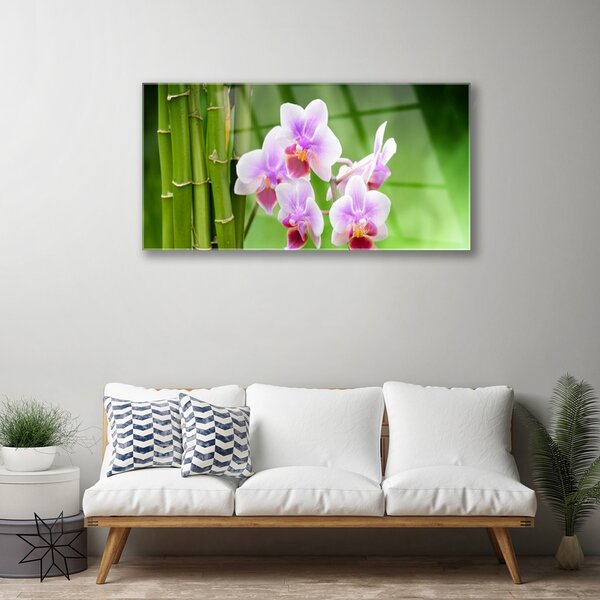 Quadro in vetro Orchidea di bambù Fiori Zen 100x50 cm 2 appendini