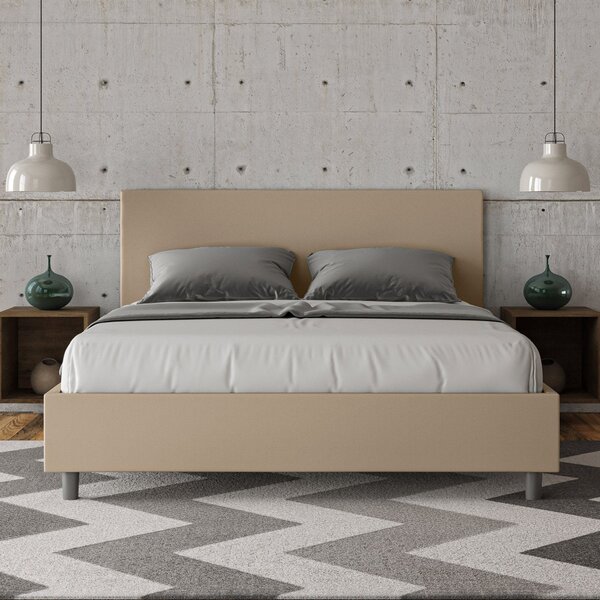 Letto con Testata Tessuto Idrorepellente Tortora – Giroletto, Contenitore o con Rete | ADELIA 80x190 Singolo standard / Senza Rete
