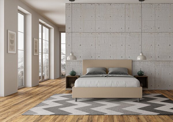 Letto con Testata Tessuto Idrorepellente Tortora – Giroletto, Contenitore o con Rete | ADELIA 80x190 Singolo standard / Senza Rete