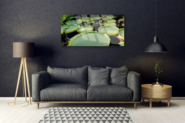 Quadro vetro Foglie Lago Natura 100x50 cm 2 appendini