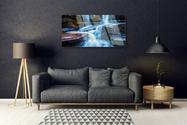 Quadro di vetro Rocce Cascata Fiume Natura 100x50 cm 2 appendini