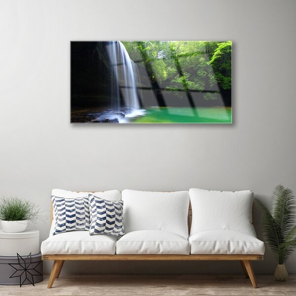 Quadro in vetro Cascata Natura Foresta Lago 100x50 cm 2 appendini
