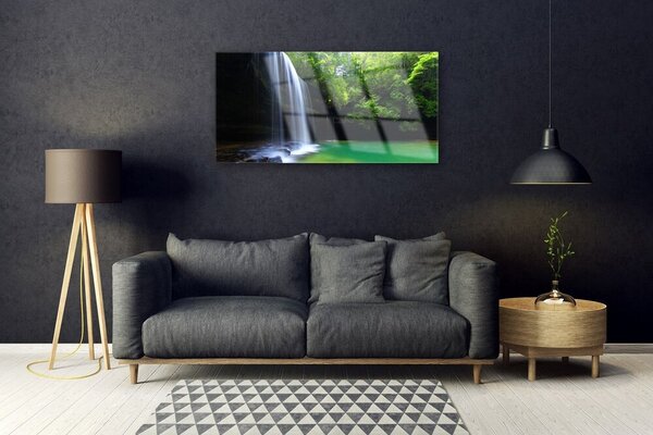 Quadro in vetro Cascata Natura Foresta Lago 100x50 cm 2 appendini