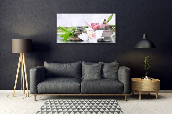 Quadro in vetro Fiori di orchidea Bambù 100x50 cm 2 appendini