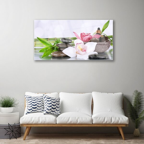 Quadro in vetro Fiori di orchidea Bambù 100x50 cm 2 appendini
