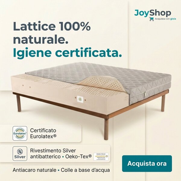 Materasso 100% lattice di origine naturale a zone con tessuto antiacaro alto 20 cm - POLARIS 80x195