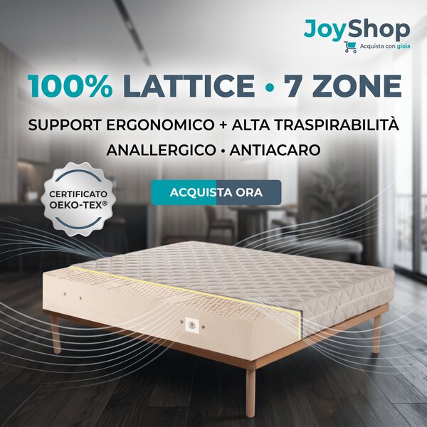 Materasso 100% lattice a 7 zone differenziate con tessuto anallergico alto 20 cm - MARS 80x190 Singolo standard