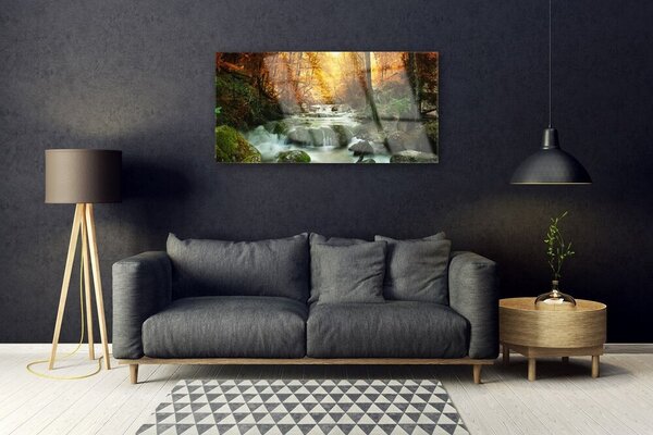 Quadro vetro Cascata Natura Foresta Autunno 100x50 cm 2 appendini