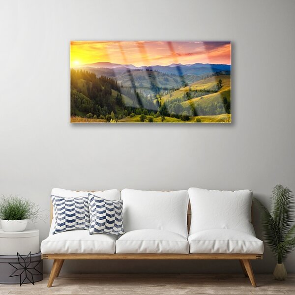 Quadro in vetro Paesaggio Prato Ovest 100x50 cm 2 appendini