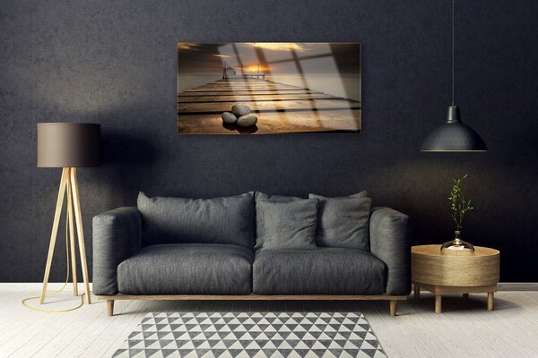 Quadro su vetro Tramonto sul molo marino 100x50 cm 2 appendini