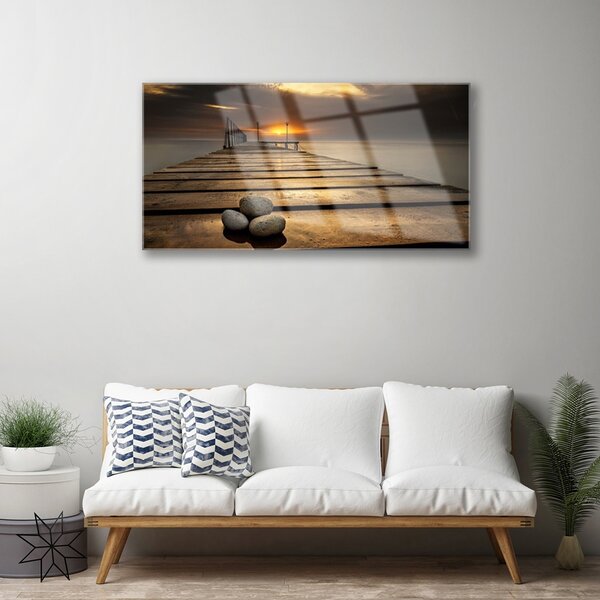 Quadro su vetro Tramonto sul molo marino 100x50 cm 2 appendini