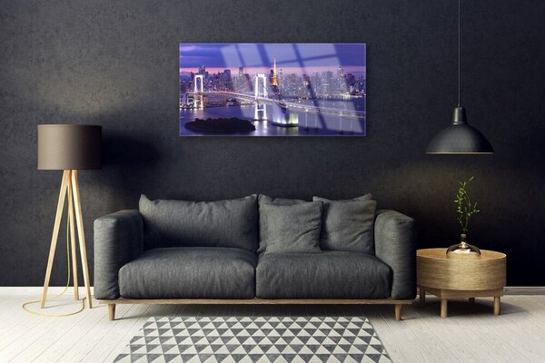 Quadro di vetro Architettura della città del ponte 100x50 cm 2 appendini