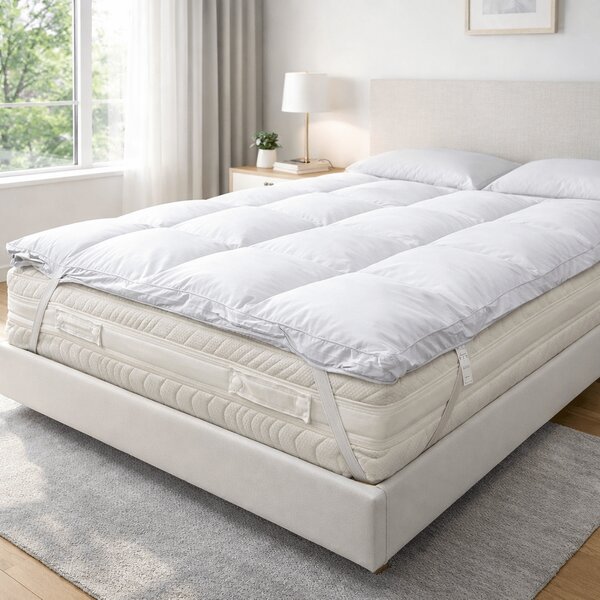 Topper correggi materasso termoregolatore in piuma oca 20% Piumino 80% Piumetta 600 GR/MQ 160x200 cm 160x200