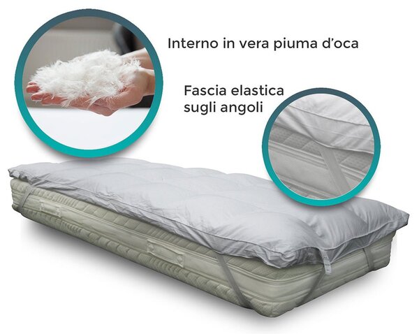 Topper correggi materasso termoregolatore in piuma oca 20% Piumino 80% Piumetta 600 GR/MQ 160x200 cm 160x200