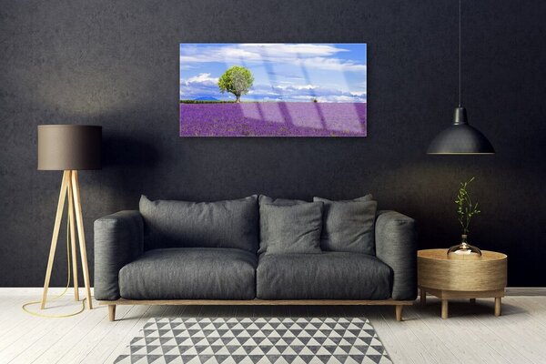 Quadro vetro Campo di lavanda Albero della natura 100x50 cm 2 appendini