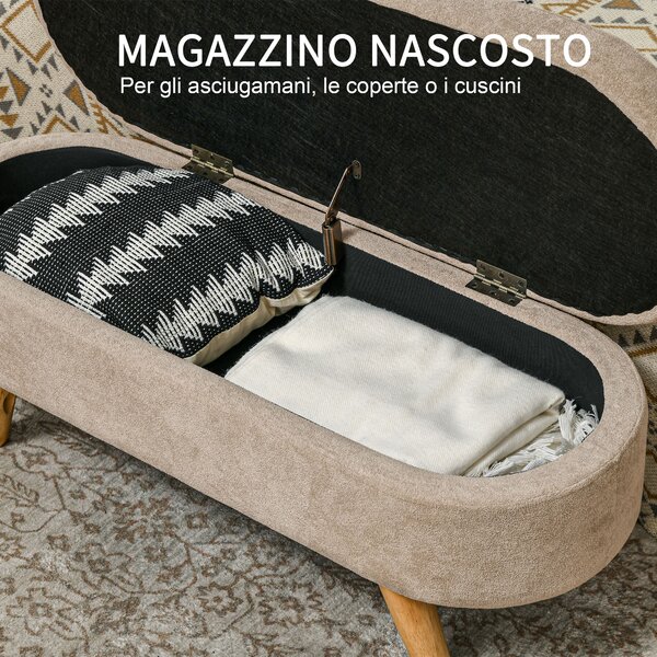 HOMCOM Panca Fondo Letto in Tessuto Vellutato con Spazio Portaoggetti e Braccioli, struttura in legno e piedini in plastica, Grigio| Aosom Italy
