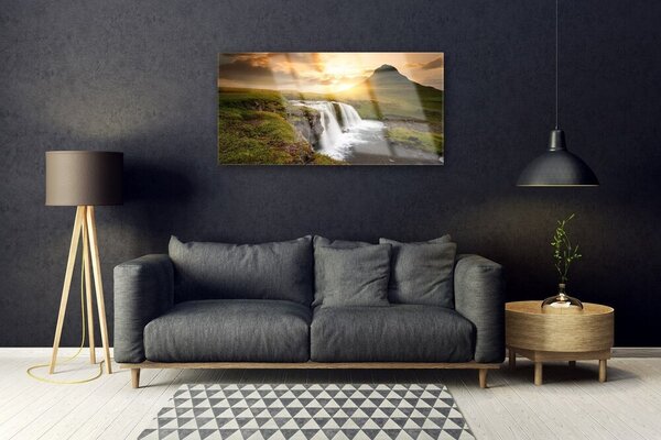 Quadro in vetro Montagne Cascata Natura 100x50 cm 2 appendini