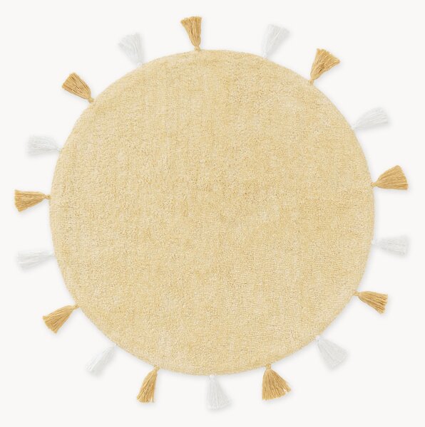 Tappeto rotondo in cotone con nappe taftato a mano Malu