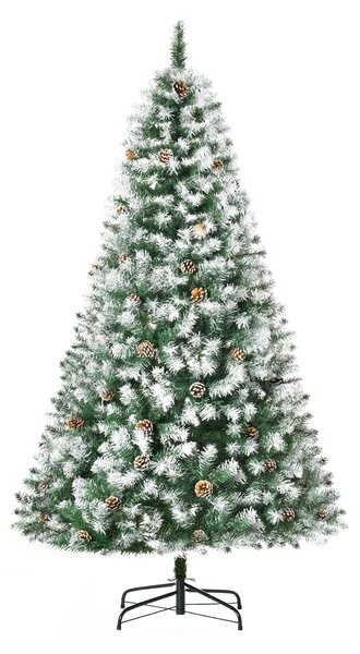 HOMCOM Albero di Natale Artificiale Innevato 180cm con 800 Rami e Pigne, Apertura Automatica e Base Pieghevole, Verde