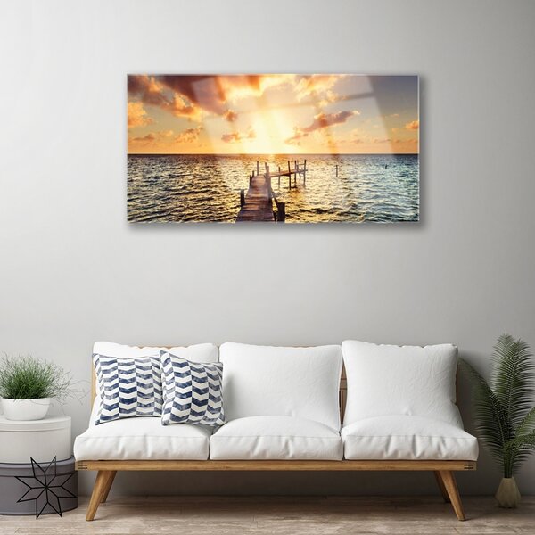 Quadro vetro Ponte Mare Vista Ovest 100x50 cm 2 appendini
