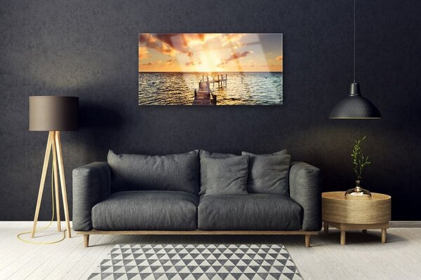 Quadro vetro Ponte Mare Vista Ovest 100x50 cm 2 appendini