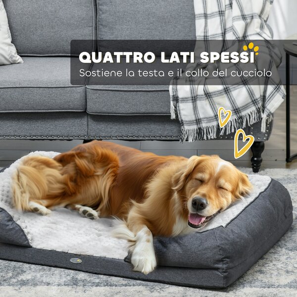 PawHut Lettino per Cani Taglia Grande Imbottito con Cuscino Rimovibile Lavabile, 120x80x22cm, Grigio Carbone