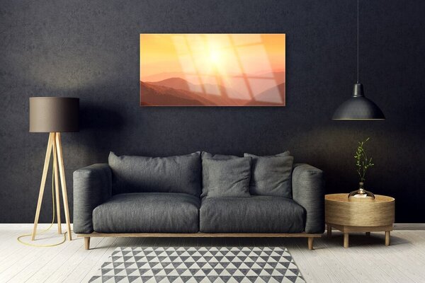 Quadro su vetro Paesaggio delle montagne del sole 100x50 cm 2 appendini