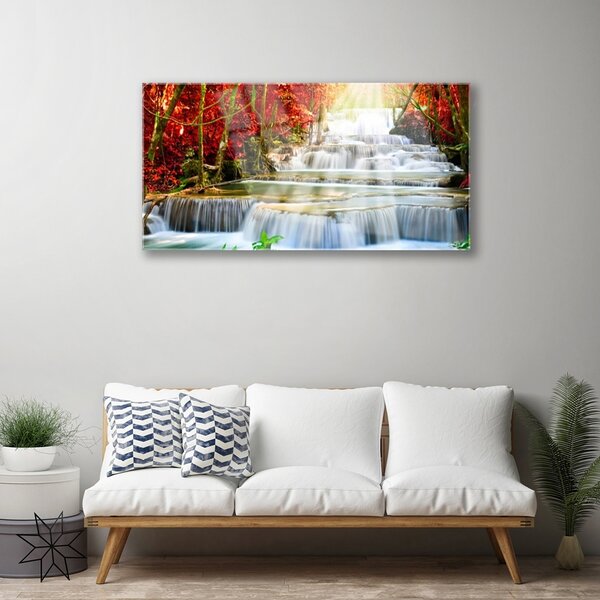 Quadro in vetro Cascata Natura Foresta 100x50 cm 2 appendini