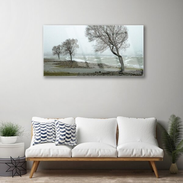 Quadro in vetro Onde del mare in tempesta 100x50 cm 2 appendini
