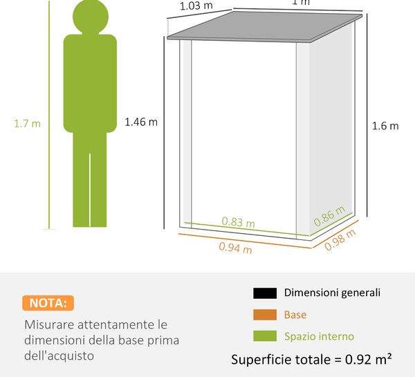 Outsunny Casetta da Giardino Porta Attrezzi in Acciaio Galvanizzato e Porta, 100x103x160cm, Verde | Aosom Italy