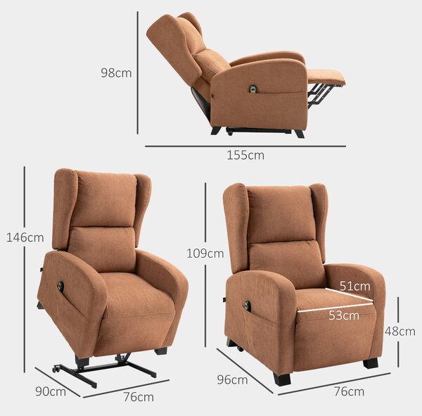 HOMCOM Poltrona Relax Alzapersona in Velluto con Schienale Reclinabile a 160° con Telecomando, Marrone Scuro