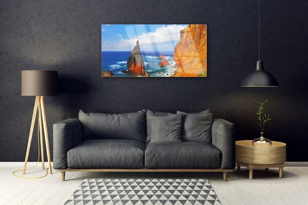 Quadro in vetro Scogliera Costa Mare 100x50 cm 2 appendini