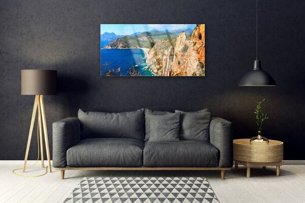 Quadro di vetro Scogliera Costa Mare Montagne 100x50 cm 2 appendini